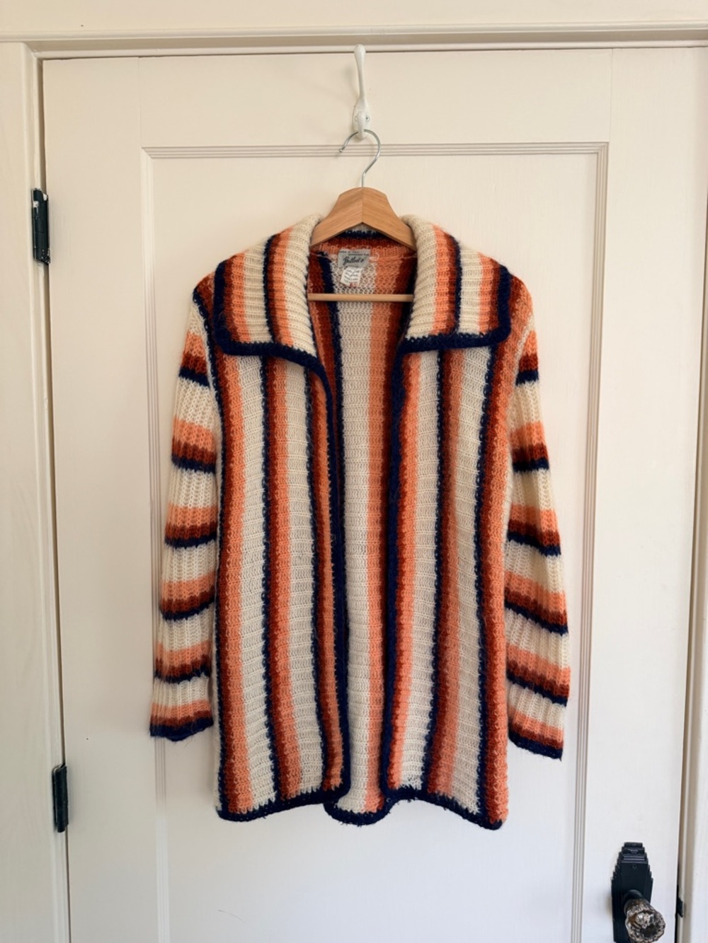 Vintage Bullock’s Wool Blend Blue / Rust Striped Mohair Cardigan - Made in Italy